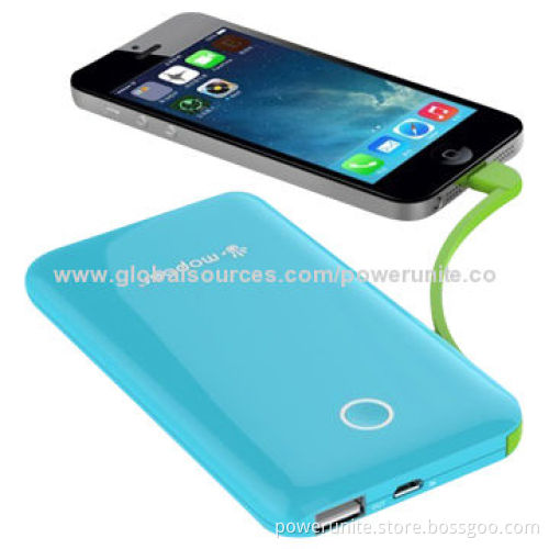 New Portable Power Bank with 6,600mAh Capacity, DC 5V/1A Input, DC 5V2.1A Output, Built-in Cable
